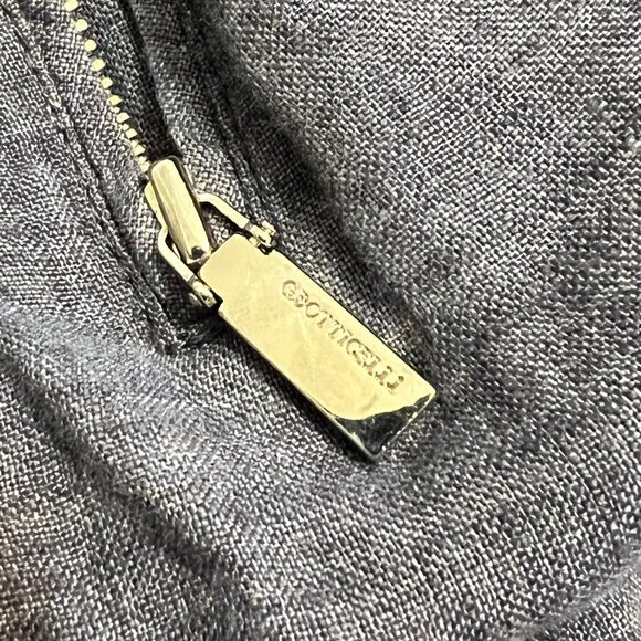 G.Botticelli 100% Linen M Tunic Dress Navy Gray Button Front 3/4 Sleeve Zip - Picture 7 of 13